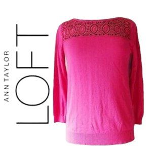 Ann Taylor LOFT Berry Pink Sweater M Medium Embroidered Cutwork
